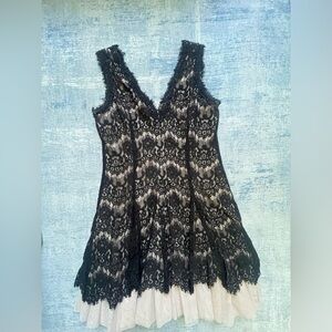 AQUA brand Black lace with sheer lining A line cocktail dress